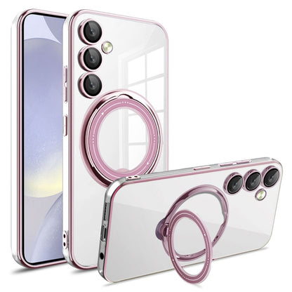 For Samsung Galaxy S24+ Electroplating MagSafe 360 Degree Rotation Holder Shockproof Phone Case(Pink) - Galaxy S24+ 5G Cases by buy2fix | Online Shopping UK | buy2fix