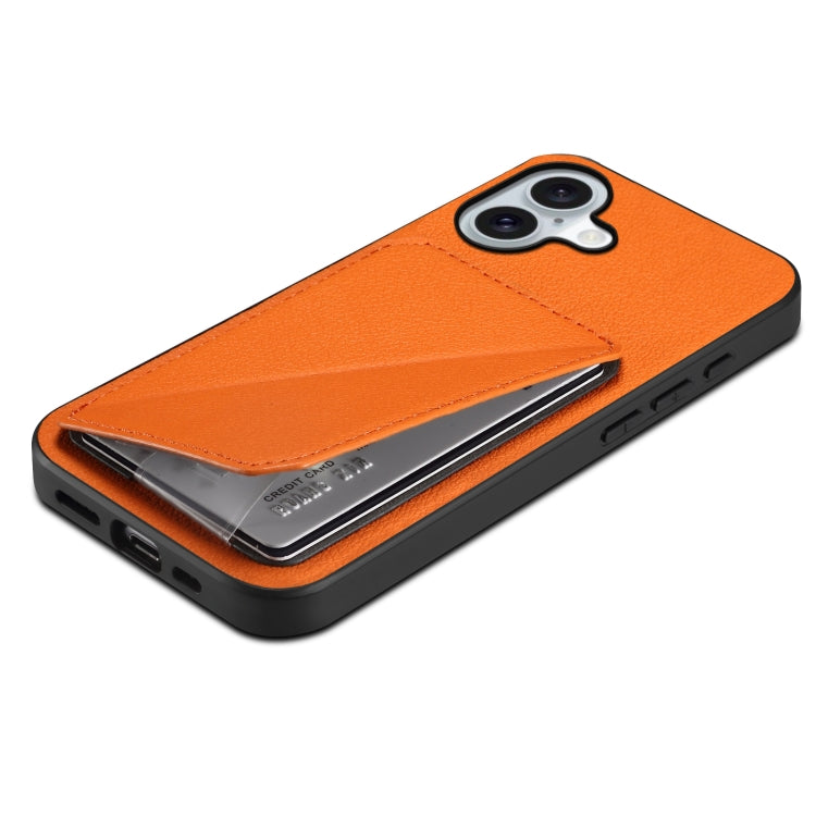 For iPhone 16 Plus D04 Calf Texture Dual Card Slot Holder Phone Case(Orange) - iPhone 16 Plus Cases by buy2fix | Online Shopping UK | buy2fix