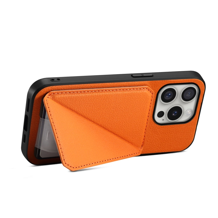 For iPhone 16 Pro D04 Calf Texture Dual Card Slot Holder Phone Case(Orange) - iPhone 16 Pro Cases by buy2fix | Online Shopping UK | buy2fix