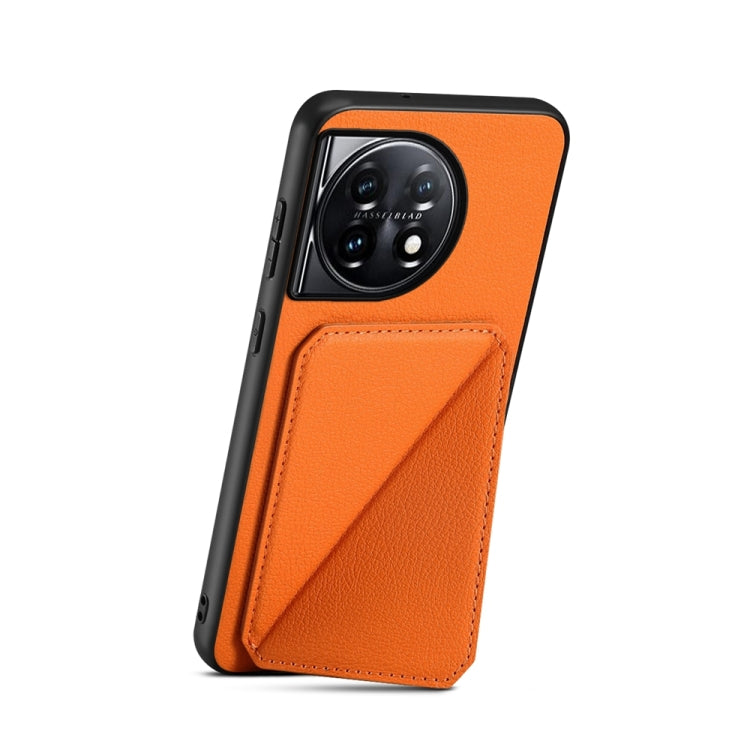 For OnePlus 11 D04 Calf Texture Dual Card Slot Holder Phone Case(Orange) - OnePlus Cases by buy2fix | Online Shopping UK | buy2fix