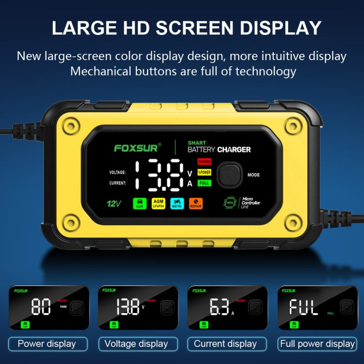 FOXSUR 7A 12V Car / Motorcycle Smart Battery Charger, Plug Type:EU Plug(Yellow) - Battery Charger by FOXSUR | Online Shopping UK | buy2fix