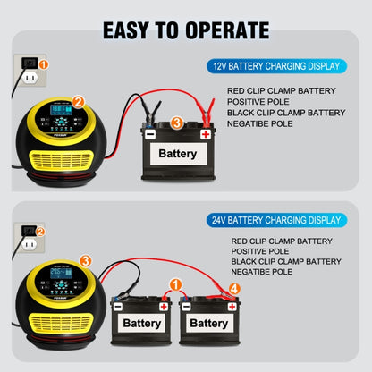 FOXSUR 20A 12V 24V Car / Motorcycle Smart Battery Charger, Plug Type:EU Plug(Yellow) - Battery Charger by FOXSUR | Online Shopping UK | buy2fix