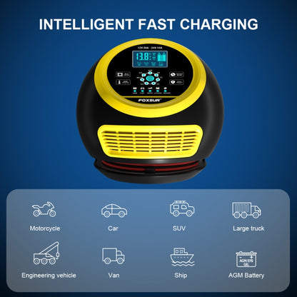 FOXSUR 20A 12V 24V Car / Motorcycle Smart Battery Charger, Plug Type:EU Plug(Yellow) - Battery Charger by FOXSUR | Online Shopping UK | buy2fix