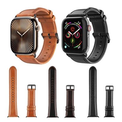 For Apple Watch Series 8 41mm DUX DUCIS Business Genuine Leather Watch Strap(Black) - Watch Bands by DUX DUCIS | Online Shopping UK | buy2fix