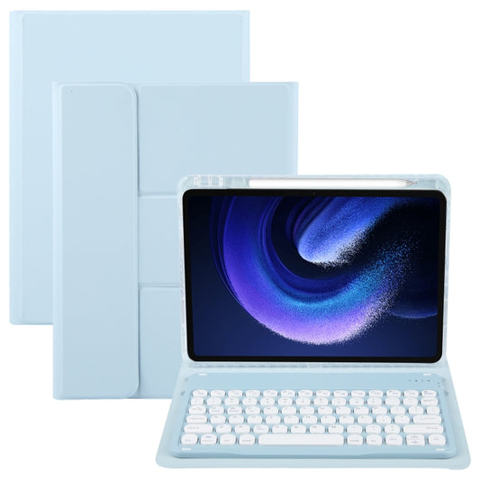 For Xiaomi Pad 6 Round Button Bluetooth Keyboard Rotatable Holder Leather Case(Sky Blue) - Others Keyboard by buy2fix | Online Shopping UK | buy2fix