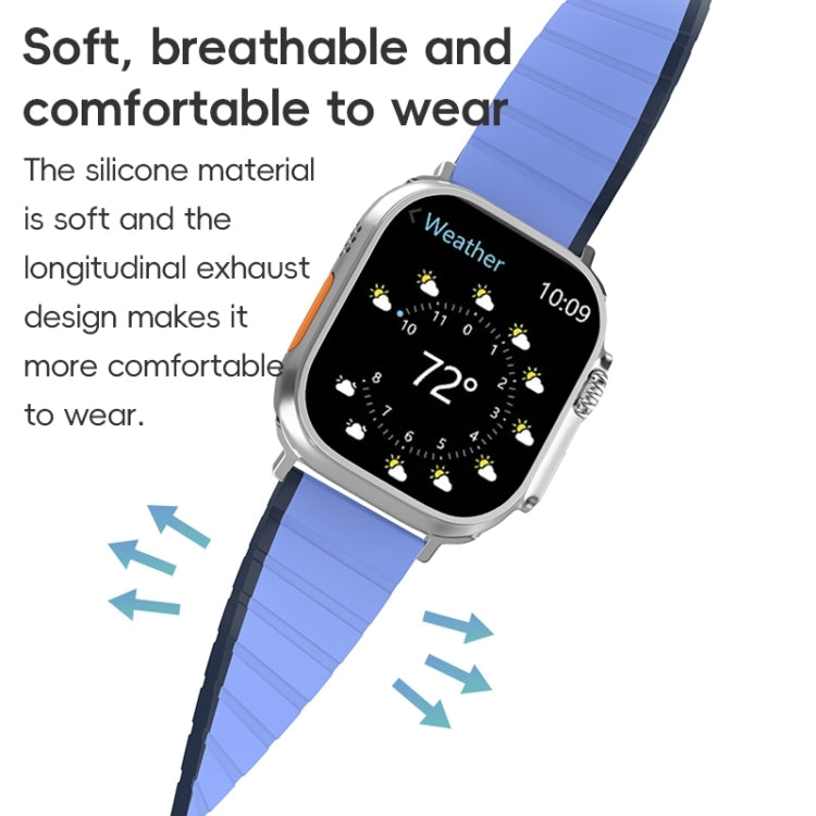 For Apple Watch SE 2022 44mm ZGA Two Color Magnetic Silicone Watch Band(Dark Blue+Light Blue) - Watch Bands by ZGA | Online Shopping UK | buy2fix