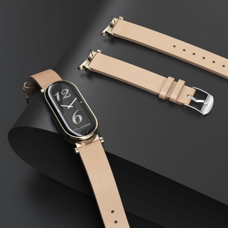 For Xiaomi Mi Band 8 / 9 / 9 NFC Mijobs GT4 First Layer Cowhide Watch Band(Brown Light Gold) - Watch Bands by MIJOBS | Online Shopping UK | buy2fix