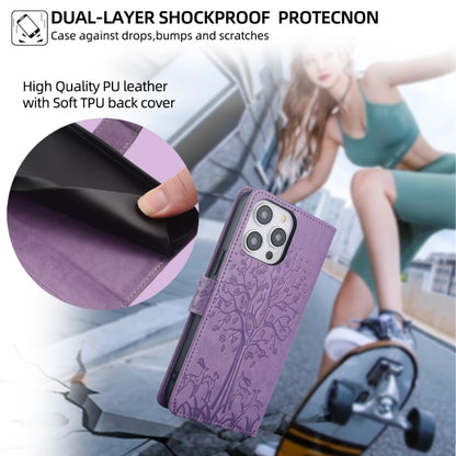 For OnePlus 11 Tree & Deer Embossed Leather Phone Case(Purple) - OnePlus Cases by buy2fix | Online Shopping UK | buy2fix