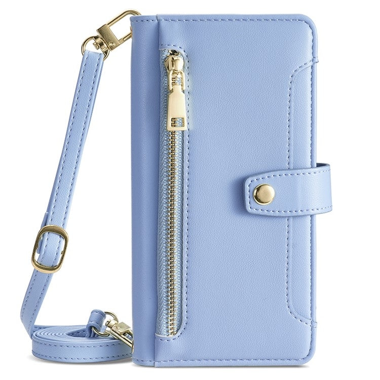 For Motorola Moto G Play 4G 2024 Sheep Texture Cross-body Zipper Wallet Leather Phone Case(Blue) - Motorola Cases by buy2fix | Online Shopping UK | buy2fix