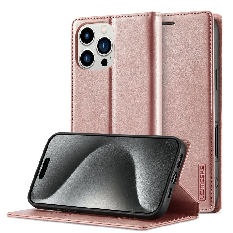 For iPhone 16 Pro LC.IMEEKE Strong Magnetism Microfiber Leather Phone Case(Rose Gold) - iPhone 16 Pro Cases by LC.IMEEKE | Online Shopping UK | buy2fix