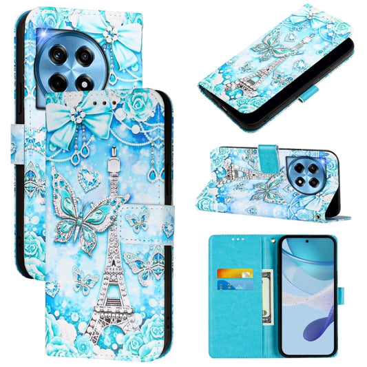 For OnePlus 12 5G Global Colored Drawing Pattern Plain Weave Leather Phone Case(Tower Butterfly) - OnePlus Cases by buy2fix | Online Shopping UK | buy2fix