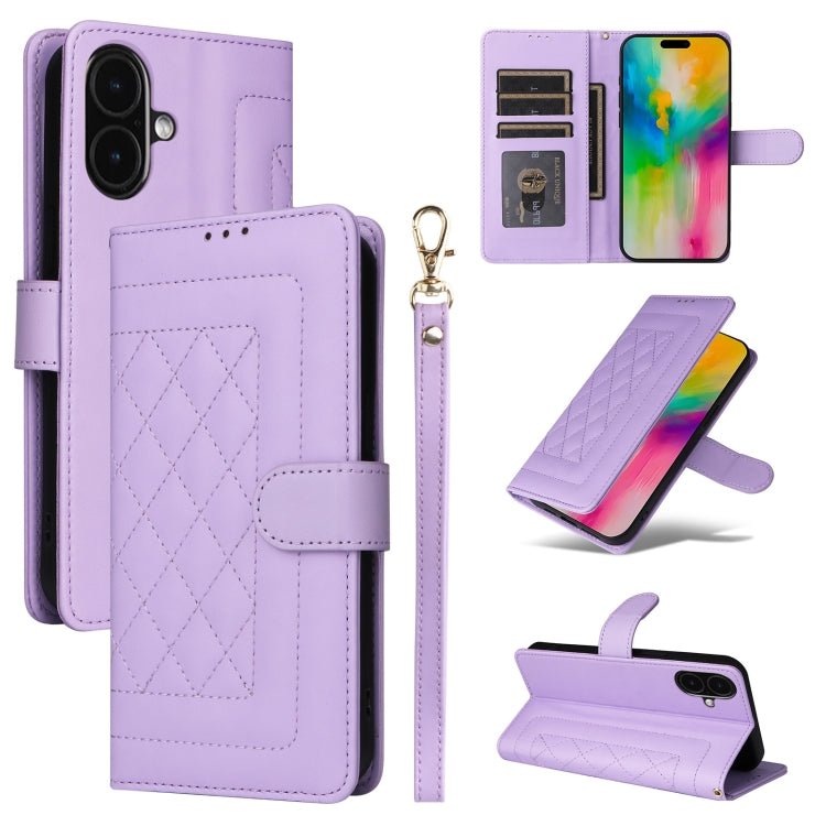 For iPhone 16 Plus Diamond Lattice Leather Flip Phone Case(Light Purple) - iPhone 16 Plus Cases by buy2fix | Online Shopping UK | buy2fix