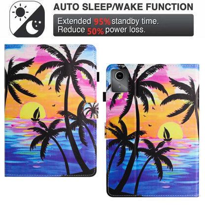 For Lenovo Tab M11/ Xiaoxin Pad 11 2024 Painted Litchi Leather Sewing Smart Tablet Case(Coconut Tree) - Lenovo by buy2fix | Online Shopping UK | buy2fix