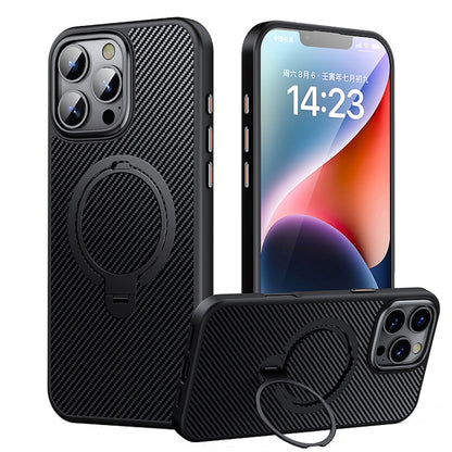 For iPhone 16 Pro Max Double Ring MagSafe Holder Carbon Fibre Phone Case(Black) - iPhone 16 Pro Max Cases by buy2fix | Online Shopping UK | buy2fix