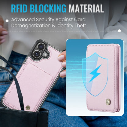 For iPhone 16 JEEHOOD J05 Business Magnetic Style RFID Leather Phone Case(Pink) - iPhone 16 Cases by JEEHOOD | Online Shopping UK | buy2fix