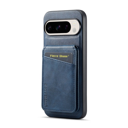 For Google Pixel 9 Pro Fierre Shann Cowhide Vertical Flip Magnetic Card Holder Phone Case(Blue) - Google Cases by FIERRE SHANN | Online Shopping UK | buy2fix