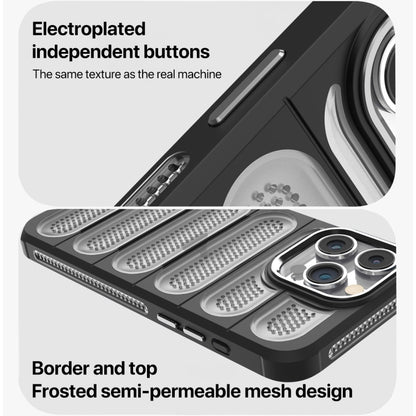 For iPhone 15 Cooling Armor Translucent Mesh Breathable Phone Case(Grey) - iPhone 15 Cases by buy2fix | Online Shopping UK | buy2fix