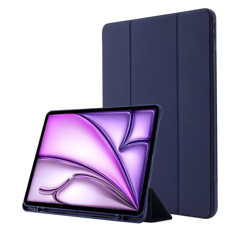 For iPad Air 13 2024 Skin Feel Tri-fold Leather Tablet Case with Pen Slot(Dark Blue) - iPad Air 13 2024 Cases by buy2fix | Online Shopping UK | buy2fix