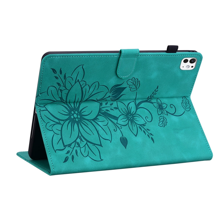 For iPad Pro 11 2024 Lily Embossed Leather Smart Tablet Case(Green) - iPad Pro 11 2024 Cases by buy2fix | Online Shopping UK | buy2fix