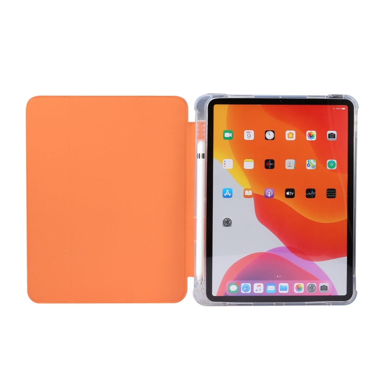 For iPad Air 11 2024 3-folding Electric Pressed Skin Texture Leather Tablet Case(Orange) - iPad Air 11 2024 Cases by buy2fix | Online Shopping UK | buy2fix