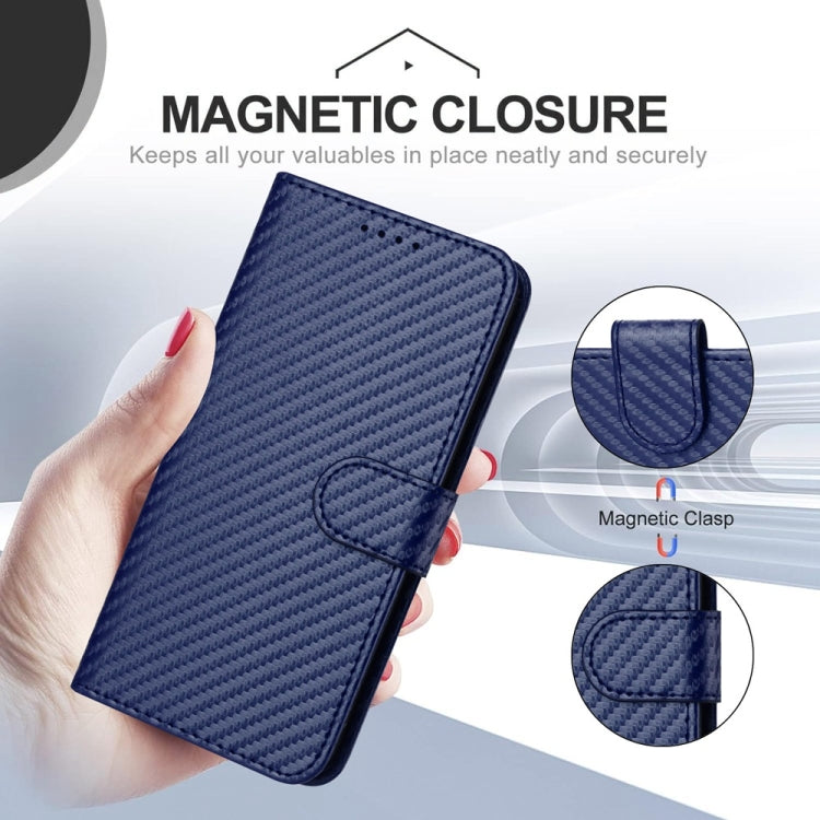 For iPhone 16 YX0070 Carbon Fiber Buckle Leather Phone Case with Lanyard(Royal Blue) - iPhone 16 Cases by buy2fix | Online Shopping UK | buy2fix