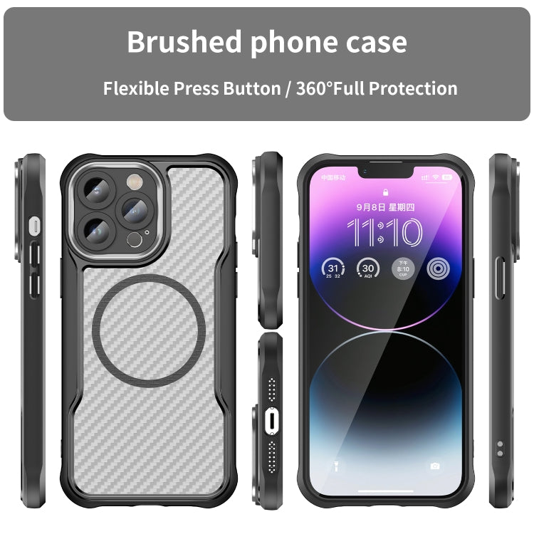 For iPhone 15 Carbon Fiber Texture MagSafe Translucent Phone Case(Black) - iPhone 15 Cases by buy2fix | Online Shopping UK | buy2fix