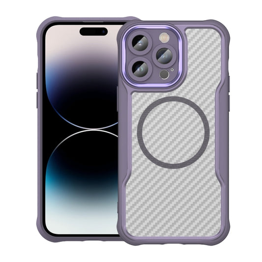 For iPhone 14 Pro Max Carbon Fiber Texture MagSafe Translucent Phone Case(Purple) - iPhone 14 Pro Max Cases by buy2fix | Online Shopping UK | buy2fix