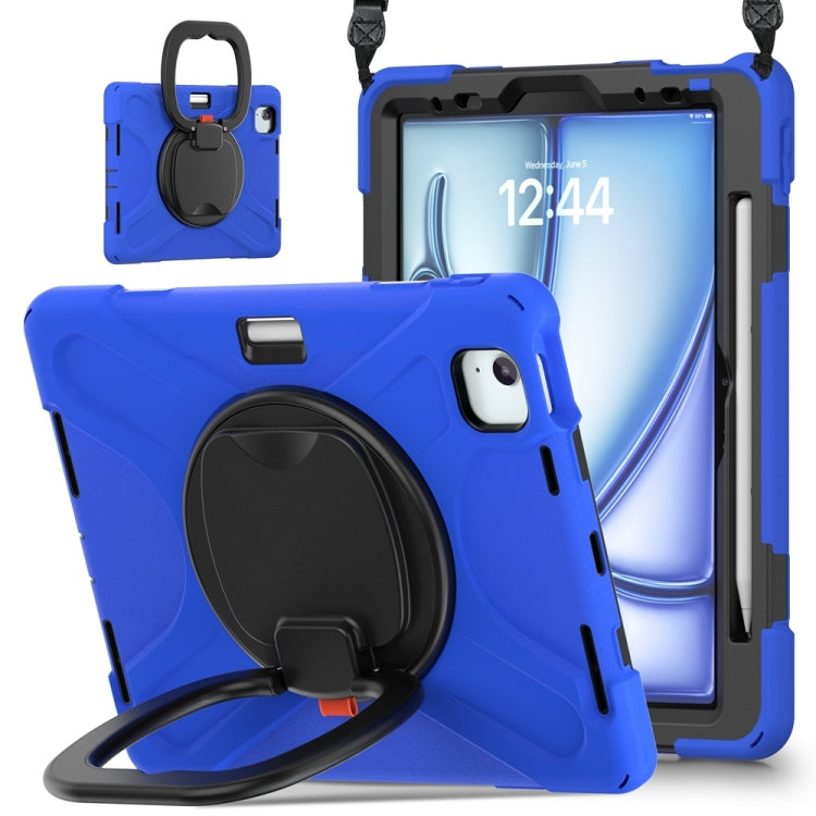 For iPad Air 11 2024 Silicone Hybrid PC Tablet Case with Holder & Shoulder Strap(Blue) - iPad Air 11 2024 Cases by buy2fix | Online Shopping UK | buy2fix