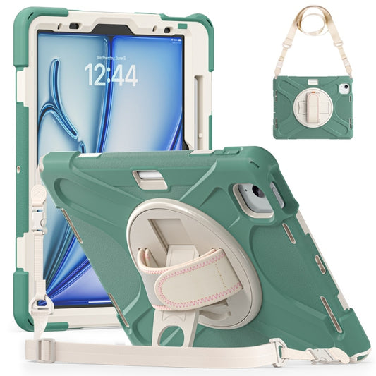 For iPad Air 11 2024 Rotatable Holder Silicone Hybrid PC Tablet Case with Shoulder Strap(Emreald Green) - iPad Air 11 2024 Cases by buy2fix | Online Shopping UK | buy2fix