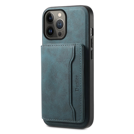 For iPhone 13 Pro Max Denior D13 Retro Texture Leather MagSafe Card Bag Phone Case(Blue) - iPhone 13 Pro Max Cases by Denior | Online Shopping UK | buy2fix