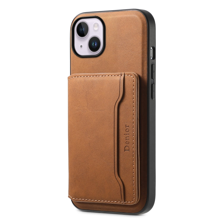 For iPhone 14 Plus Denior D13 Retro Texture Leather MagSafe Card Bag Phone Case(Brown) - iPhone 14 Plus Cases by Denior | Online Shopping UK | buy2fix