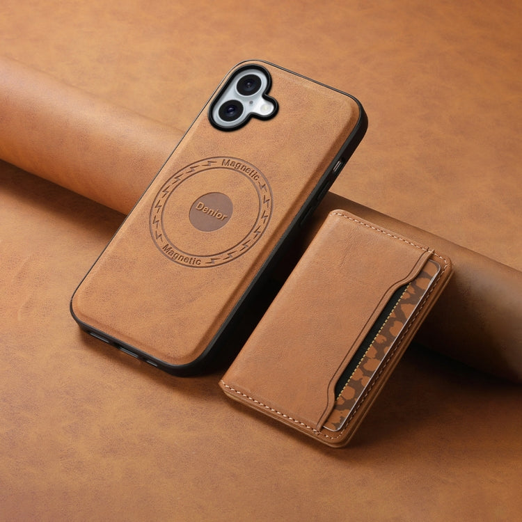 For iPhone 16 Denior D13 Retro Texture Leather MagSafe Card Bag Phone Case(Brown) - iPhone 16 Cases by Denior | Online Shopping UK | buy2fix