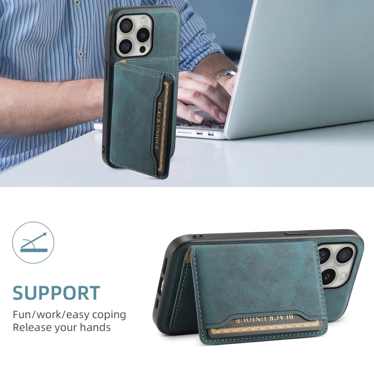 For iPhone 16 Pro Max Denior D13 Retro Texture Leather MagSafe Card Bag Phone Case(Blue) - iPhone 16 Pro Max Cases by Denior | Online Shopping UK | buy2fix