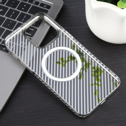 For iPhone 15 Plus 6D Plated Carbon Fiber Clear Magsafe PC Phone Case(Titanium Grey) - iPhone 15 Plus Cases by buy2fix | Online Shopping UK | buy2fix