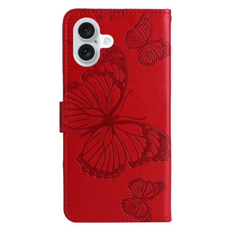 For iPhone 16 Plus 3D Butterfly Embossed Pattern Flip Leather Phone Case(Red) - iPhone 16 Plus Cases by buy2fix | Online Shopping UK | buy2fix