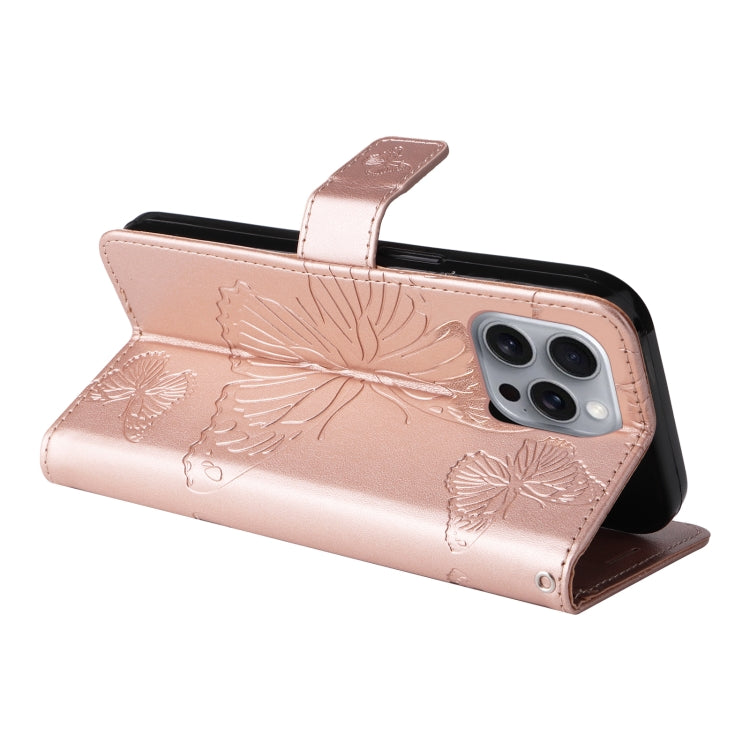 For iPhone 16 Pro Max 3D Butterfly Embossed Pattern Flip Leather Phone Case(Rose Gold) - iPhone 16 Pro Cases by buy2fix | Online Shopping UK | buy2fix