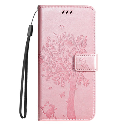 For iPhone 16 Pro Max Tree & Cat Embossed Pattern Flip Leather Phone Case(Rose Gold) - iPhone 16 Pro Max Cases by buy2fix | Online Shopping UK | buy2fix