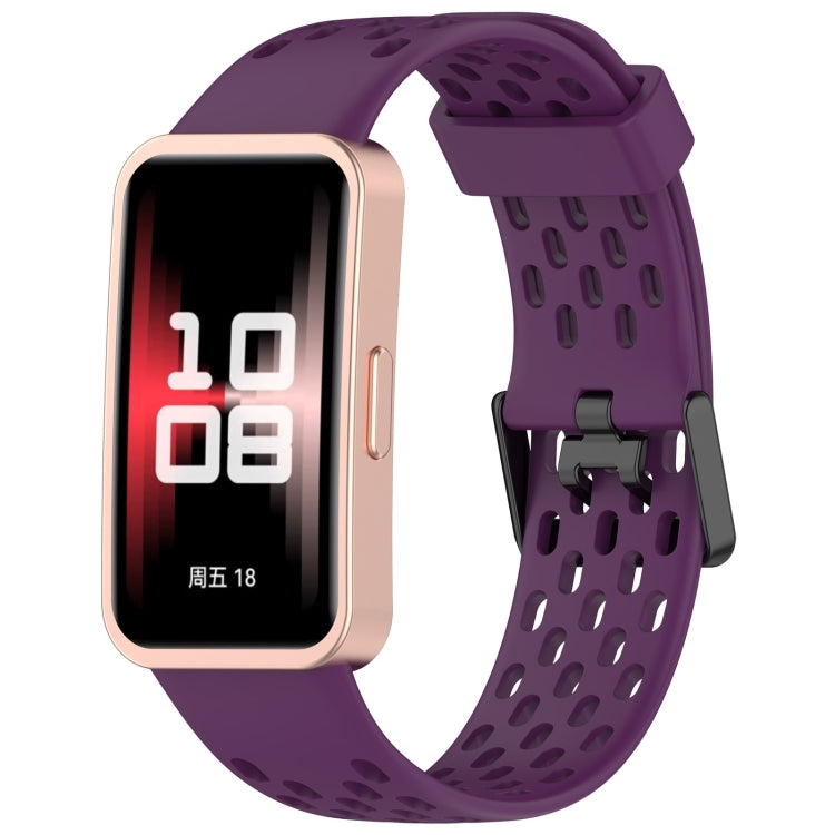 For Huawei Band 9 / 9 NFC / 8 / 8 NFC Hole Style Dual Black Buckle Silicone Watch Band(Dark Purple) - Watch Bands by buy2fix | Online Shopping UK | buy2fix