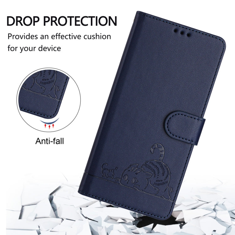 For iPhone SE 2024 Cat Rat Embossed Pattern RFID Leather Phone Case with Lanyard(Blue) - More iPhone Cases by buy2fix | Online Shopping UK | buy2fix