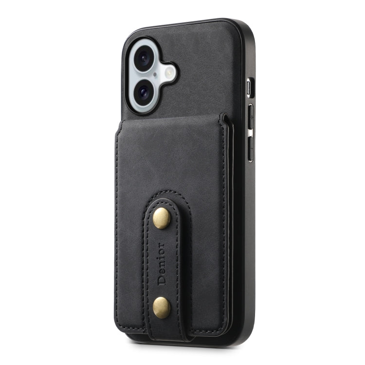 For iPhone 16 Denior D14 NK Retro Pattern MagSafe Magnetic Card Holder Leather Phone Case(Black) - iPhone 16 Cases by Denior | Online Shopping UK | buy2fix