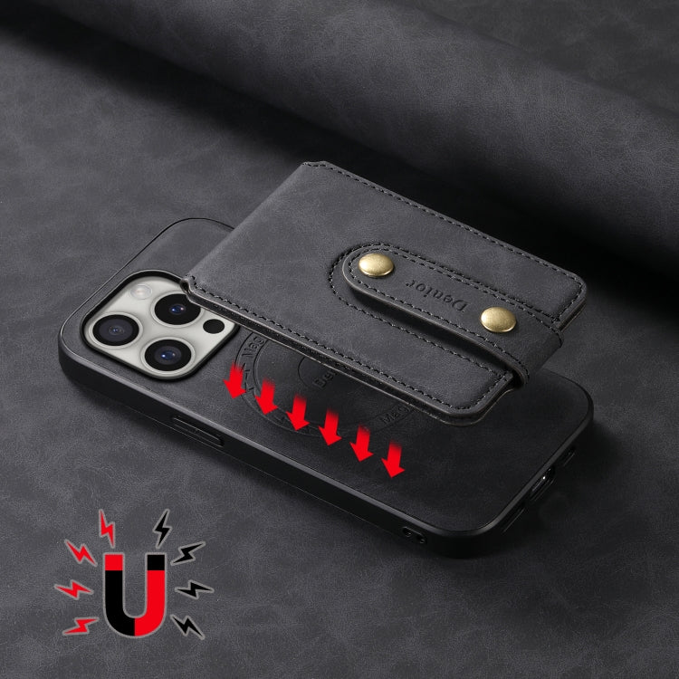 For iPhone 16 Pro Denior D14 NK Retro Pattern MagSafe Magnetic Card Holder Leather Phone Case(Black) - iPhone 16 Pro Cases by Denior | Online Shopping UK | buy2fix