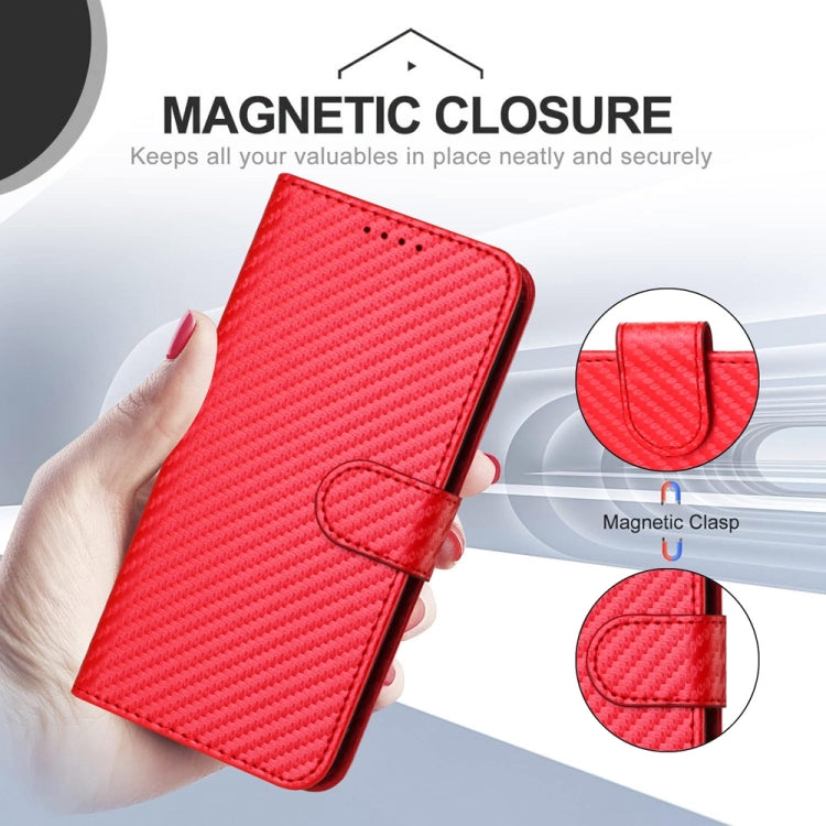 For Xiaomi Redmi K70 / K70 Pro YX0070 Carbon Fiber Buckle Leather Phone Case with Lanyard(Red) - K70 Cases by buy2fix | Online Shopping UK | buy2fix