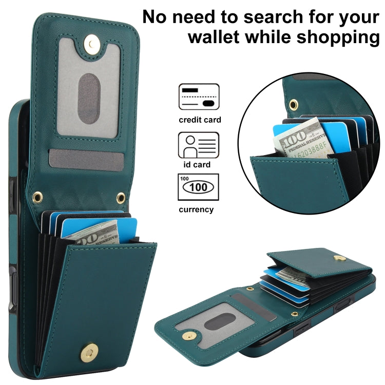 For iPhone 16 Pro YM015 Crossbody Rhombic Card Bag RFID Phone Case(Green) - iPhone 16 Pro Cases by buy2fix | Online Shopping UK | buy2fix