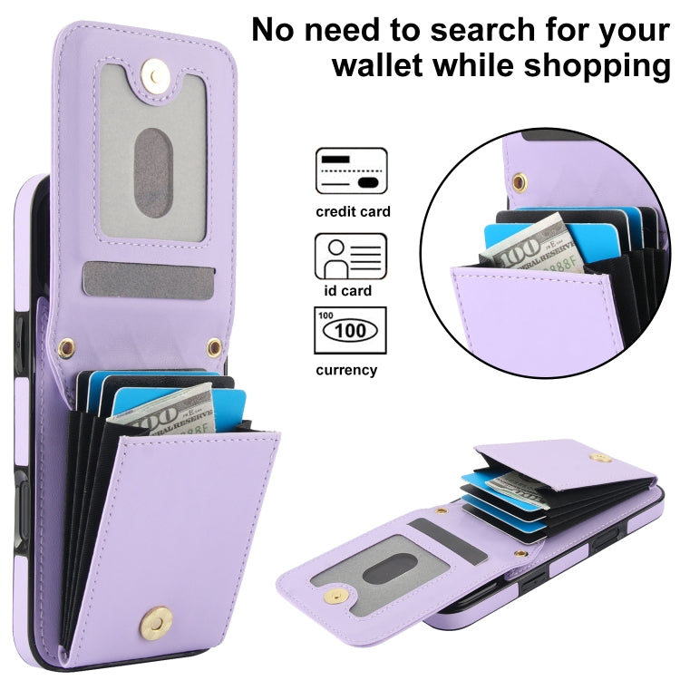 For iPhone 16 Plus YM015 Crossbody Rhombic Card Bag RFID Phone Case(Light Purple) - iPhone 16 Plus Cases by buy2fix | Online Shopping UK | buy2fix