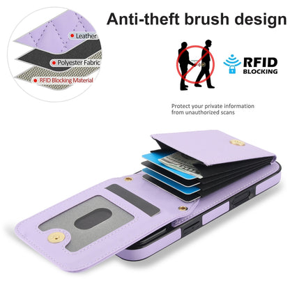 For iPhone 16 Plus YM015 Crossbody Rhombic Card Bag RFID Phone Case(Light Purple) - iPhone 16 Plus Cases by buy2fix | Online Shopping UK | buy2fix