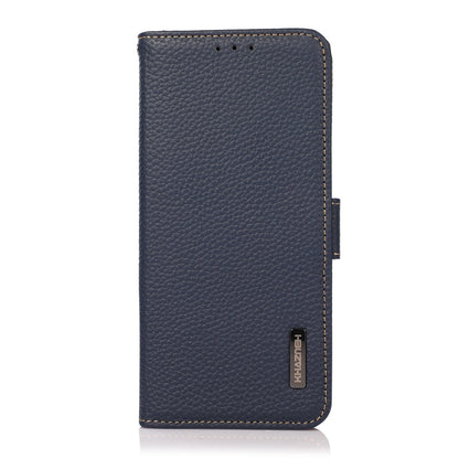 For iPhone 16 KHAZNEH Side-Magnetic Litchi Genuine Leather RFID Case(Blue) - iPhone 16 Cases by buy2fix | Online Shopping UK | buy2fix