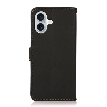 For iPhone 16 KHAZNEH Custer Genuine Leather RFID Phone Case(Black) - iPhone 16 Cases by buy2fix | Online Shopping UK | buy2fix