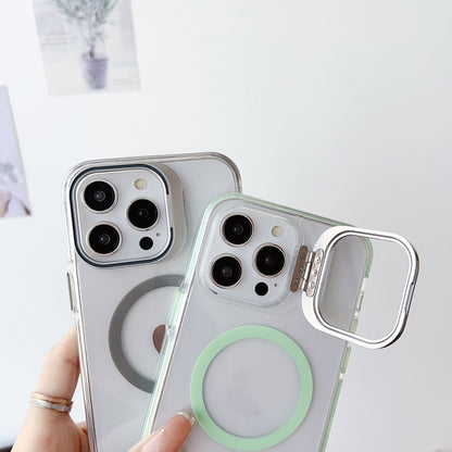 For iPhone 13 Pro J2 High Transparent MagSafe Magnetic Frame Holder Phone Case(Matcha Green) - iPhone 13 Pro Cases by buy2fix | Online Shopping UK | buy2fix