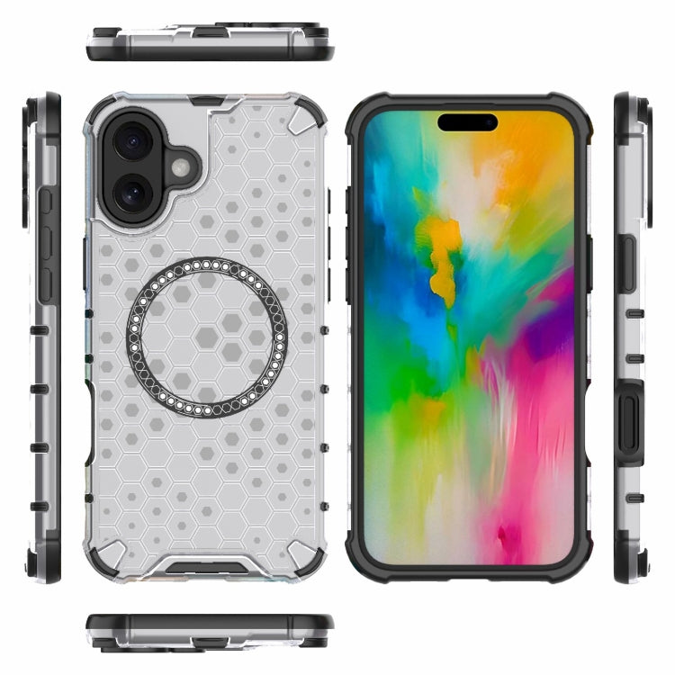 For iPhone 16 Plus Honeycomb Magnetic Ring Shockproof Phone Case(White) - iPhone 16 Plus Cases by buy2fix | Online Shopping UK | buy2fix