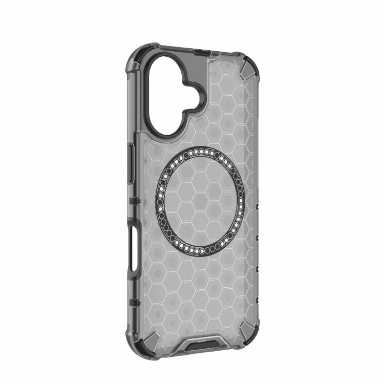 For iPhone 16 Honeycomb Magnetic Ring Shockproof Phone Case(Black) - iPhone 16 Cases by buy2fix | Online Shopping UK | buy2fix